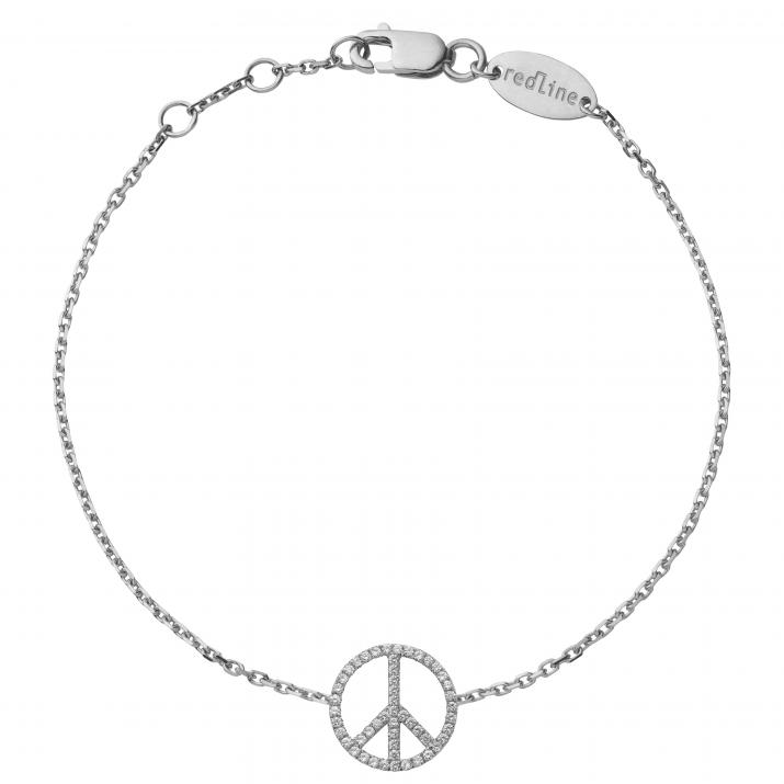 White gold chain bracelet with diamond-paved peace & love - Redline