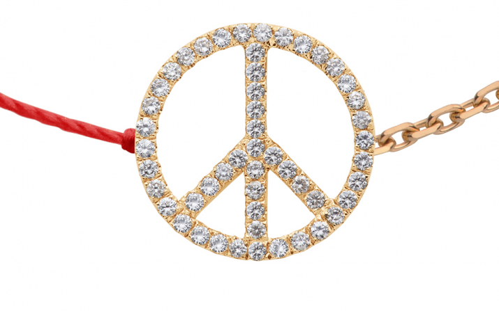 Diamond-paved peace & love string and chain bracelet in rose gold - Redline - 0++