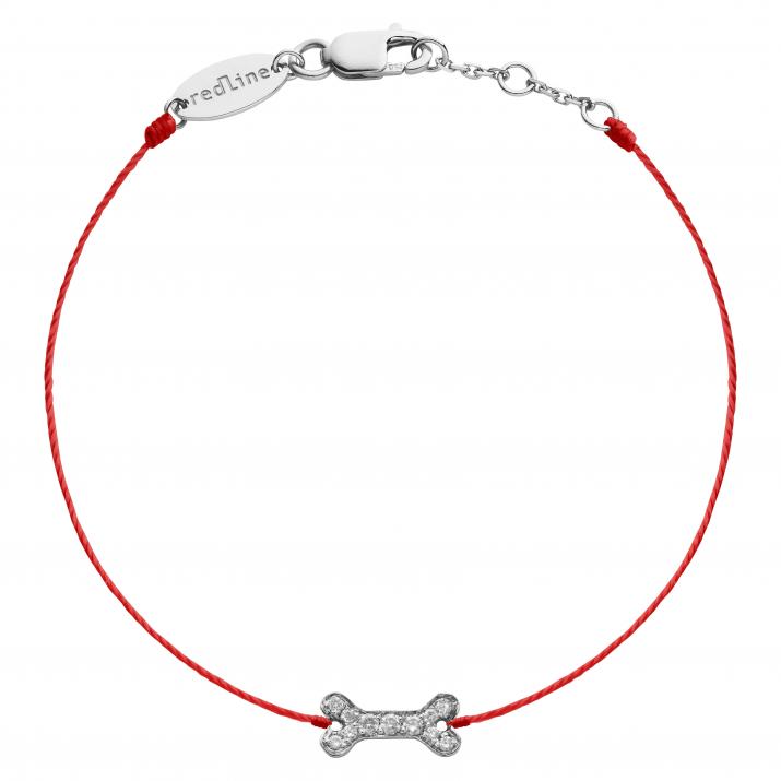 String bracelet with diamond-paved bone in white gold - Redline