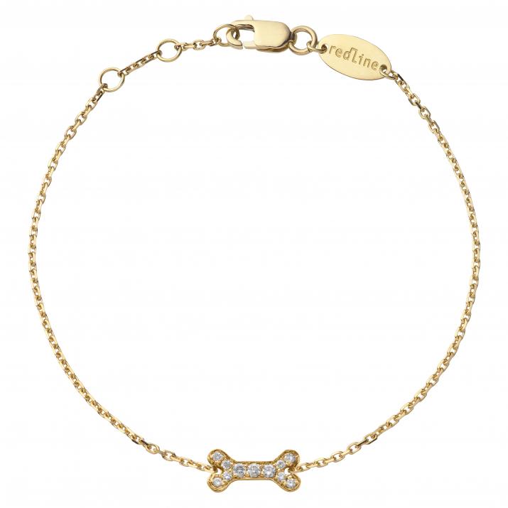 Pulsera de cadena de oro amarillo con hueso pavimentado de diamantes  - Redline
