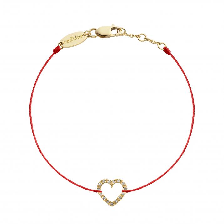 Diamond-paved heart string bracelet in yellow gold - Redline - 0++