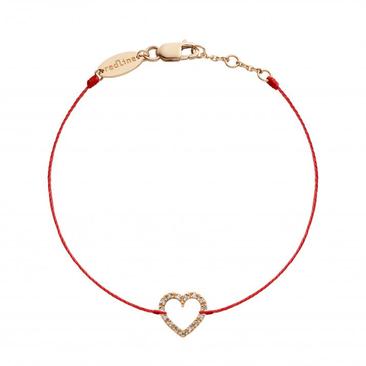 Diamond-paved heart string bracelet in rose gold - Redline - 0++
