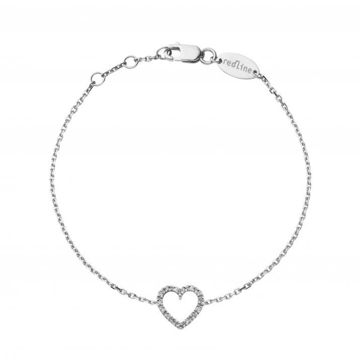 White gold chain bracelet with diamond-paved heart - Redline - 0++