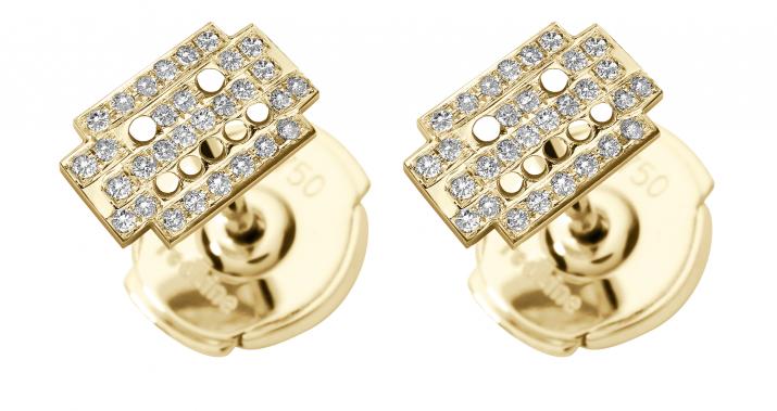 Diamond-paved robot earrings in yellow gold - Redline