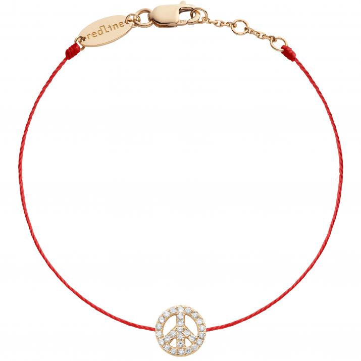 Diamond-paved Mini Peace string bracelet in rose gold - Redline - 0++