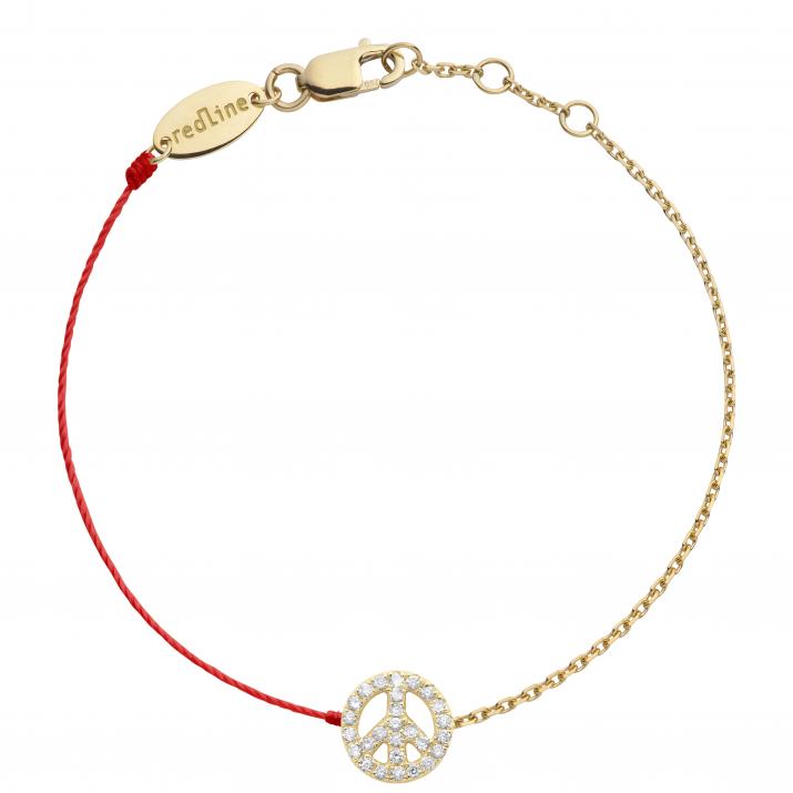 Diamond-paved Mini Peace string and chain bracelet in yellow gold - Redline - 0++