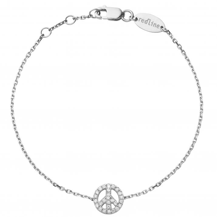 White gold chain bracelet with diamond-paved Mini Peace - Redline - 0++