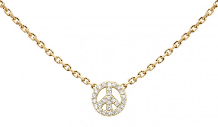 Yellow gold chain necklace with diamond-paved Mini Peace - Redline