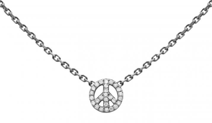Black gold chain necklace with diamond-paved Mini Peace - Redline