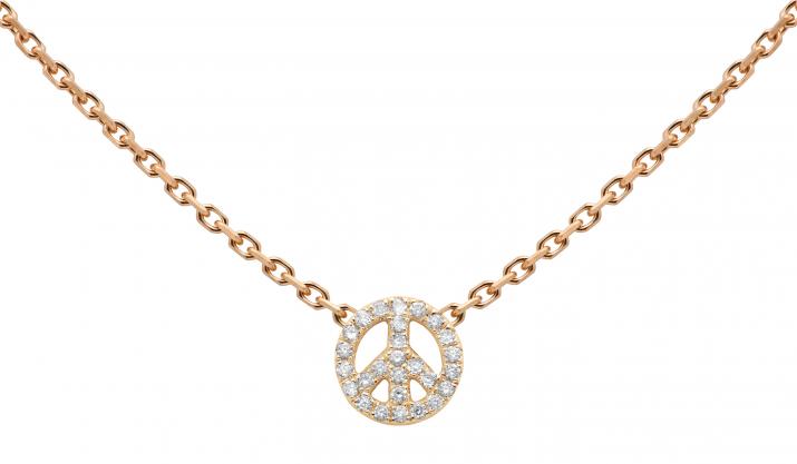 Rose gold chain necklace with diamond-paved Mini Peace - Redline