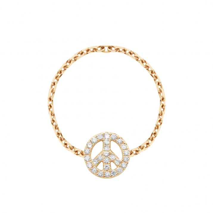 Rose gold chain ring with diamond-paved Mini Peace - Redline