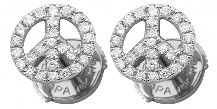 Diamond-paved Mini Peace white gold earrings - Redline