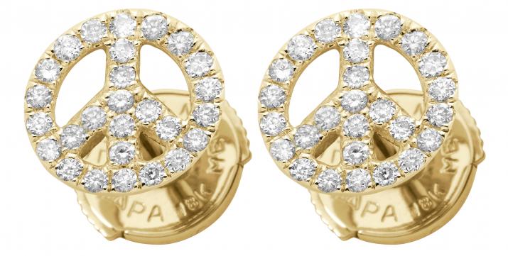 Diamond-paved Mini Peace yellow gold earrings - Redline