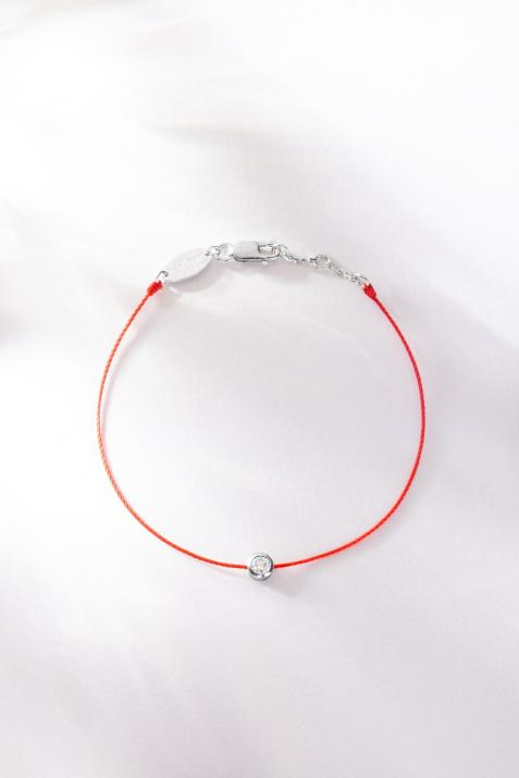 String Bracelet For Women with 0.10ct Round Diamond in White Gold Bezel Setting - Redline - 0++