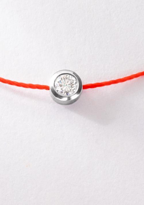String Bracelet For Women with 0.10ct Round Diamond in White Gold Bezel Setting - Redline - 0++