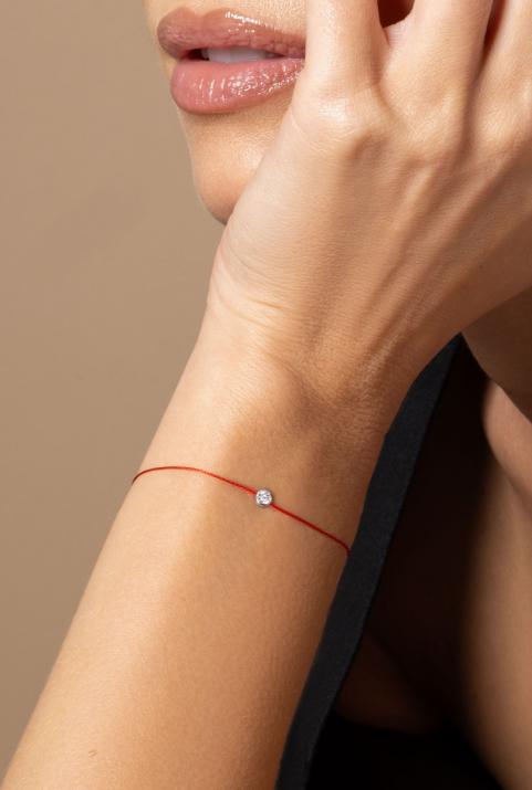 String Bracelet For Women with 0.10ct Round Diamond in White Gold Bezel Setting1 - Redline - 0++