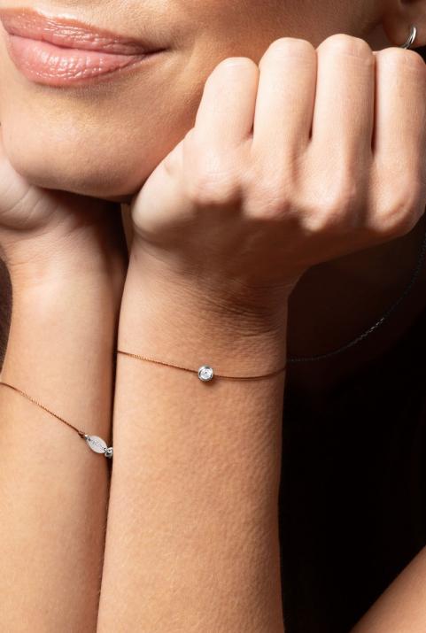 String Bracelet For Women with 0.10ct Round Diamond in White Gold Bezel Setting1 - Redline - 0++