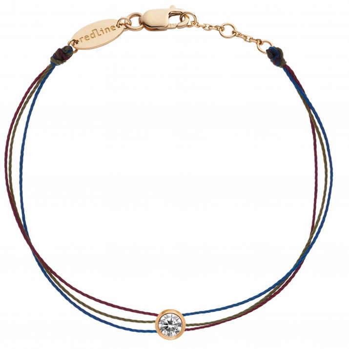 Mutli string bracelet with 0.1ct diamond in rose gold bezel setting - Redline - 0++