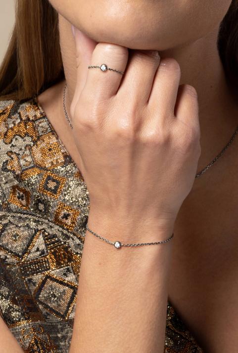 Pulsera cadena con diamante de 0.10ct en oro negro - Redline - 0++