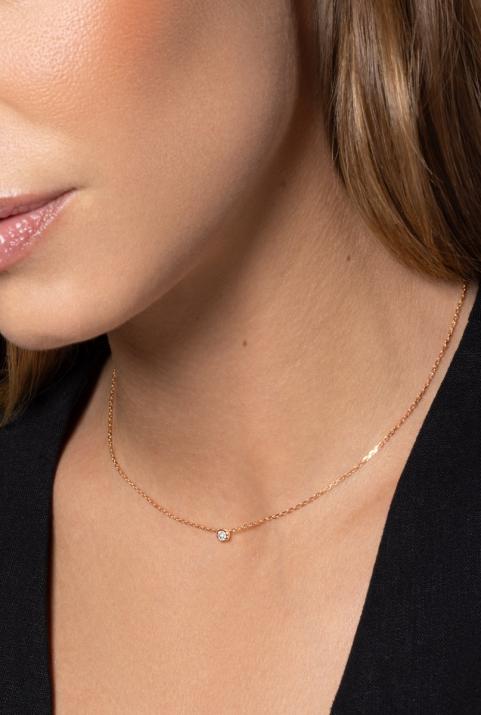 Collar cadena con diamante de 0.10ct en oro rosa - Redline - 0++