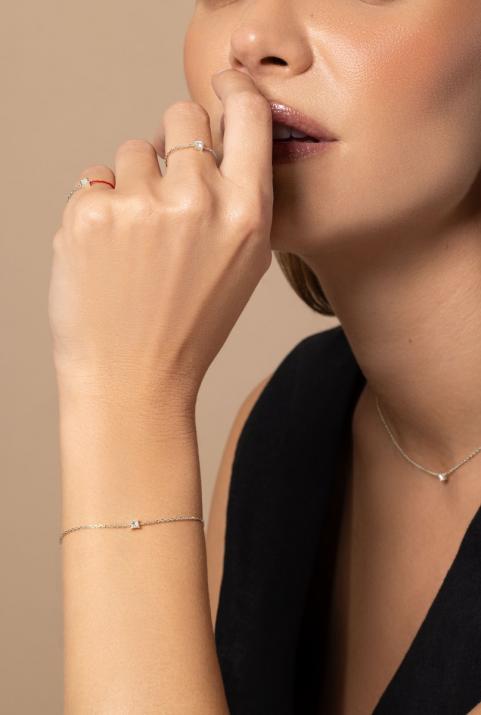 Pulsera en cadena con diamante princesa de 0.11ct en base de oro blanco - Redline - 0++