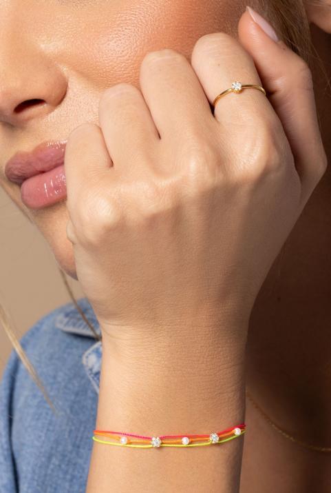 Pulsera multihilos para mujer con diamante de 0.10ct en oro amarillo - Redline - 0++