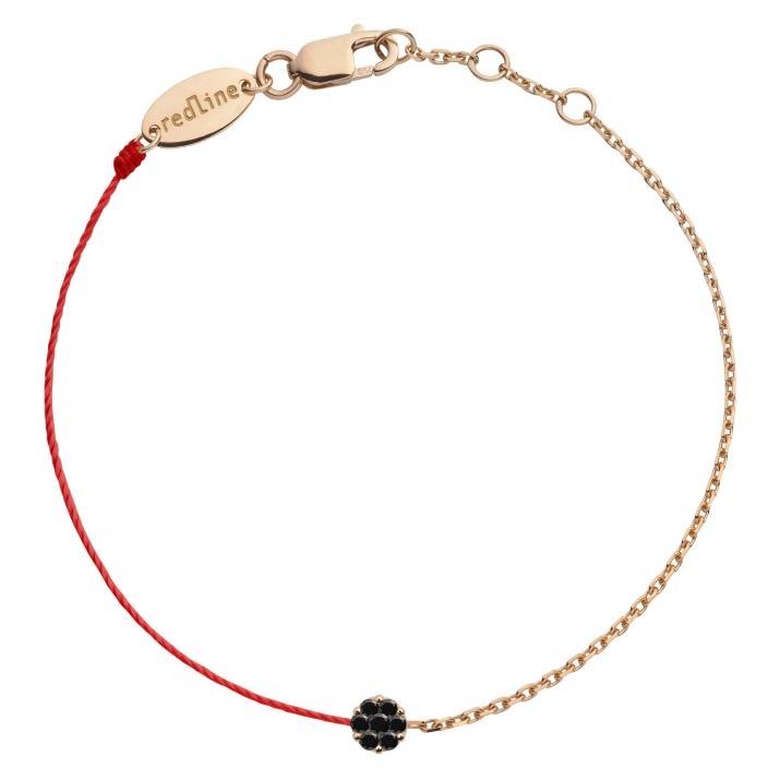 String Bracelet For Men with 0.05ct Round Black Diamond in Rose Gold Cluster Setting - Redline