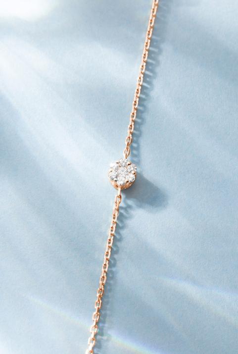 Pulsera de cadena en oro rosa 18K, diamantes 0,10 ct en engaste invisible - Redline - 0++