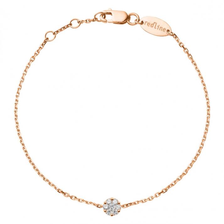 Pulsera de cadena en oro rosa 18K, diamantes 0,10 ct en engaste invisible - Redline - 0++