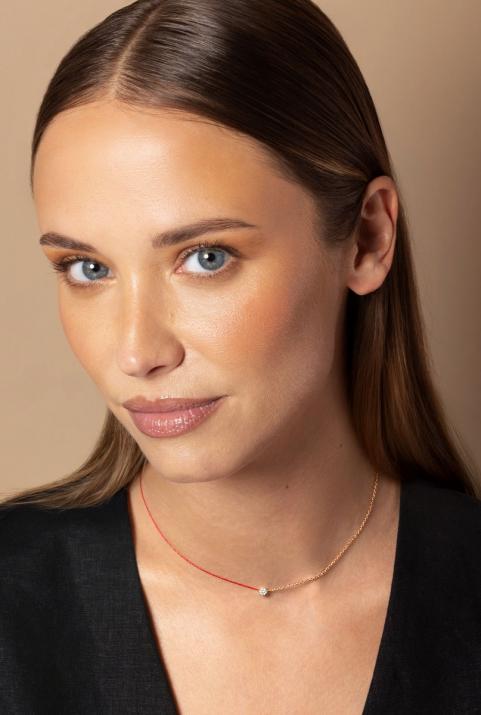 Collar de hilo y cadena para mujer con diamante de 0.05ct en oro rosa - Redline - 0++
