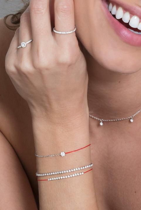 Pulsera en hilo y cadena con diamante de 0.10ct en oro blanco - Redline - 0++