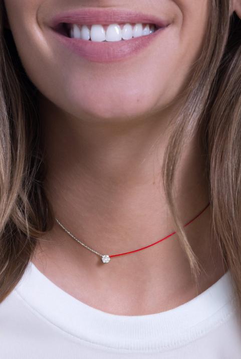 Collar en hilo y cadena con diamante de 0.10ct en oro blanco - Redline - 0++