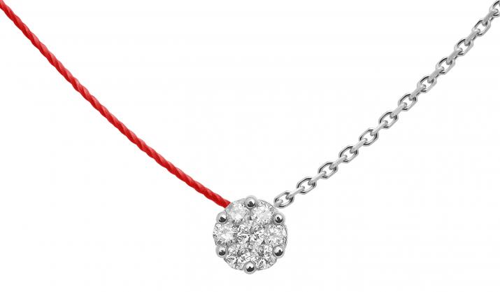 Collar en hilo y cadena con diamante de 0.10ct en oro blanco - Redline