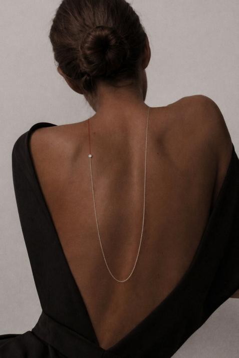 Collar largo en hilo y cadena con diamante de 0.5ct en oro blanco - Redline - 0++