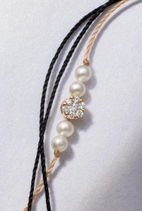 Pulsera de tres hilos en oro rosa con diamantes de 0,05 ct y perlas - Redline - 0++