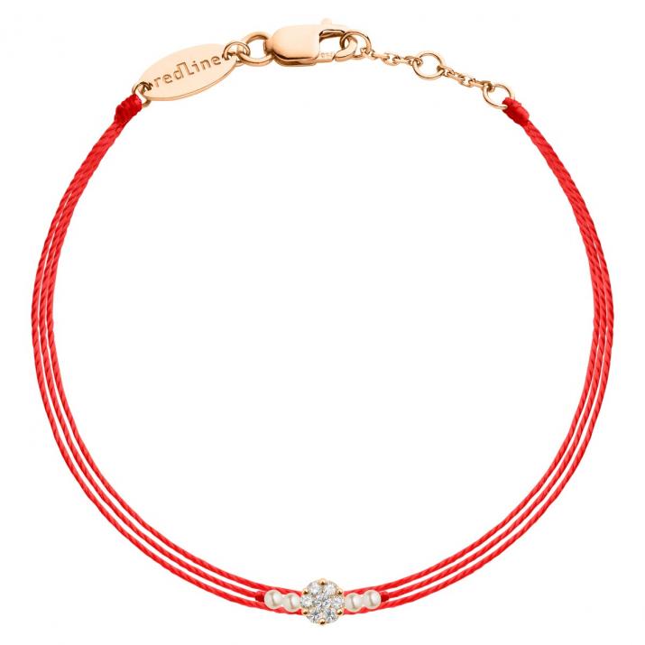 Pulsera de tres hilos en oro rosa con diamantes de 0,05 ct y perlas - Redline - 0++