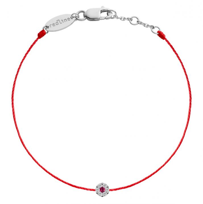 String bracelet with white diamonds and a pink sapphire in white gold cluster style setting - Redline - 0++