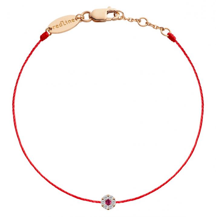 String bracelet with white diamonds and a pink sapphire in rose gold cluster style setting - Redline - 0++