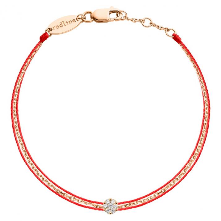 Pulsera de cadena y dos hilos en oro rosa con diamantes de 0,05 ct en engaste invisible - Redline