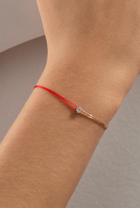 Pulsera de hilo y cadena en oro rosa con diamantes de 0,05 ct en engaste invisible - Redline - 0++