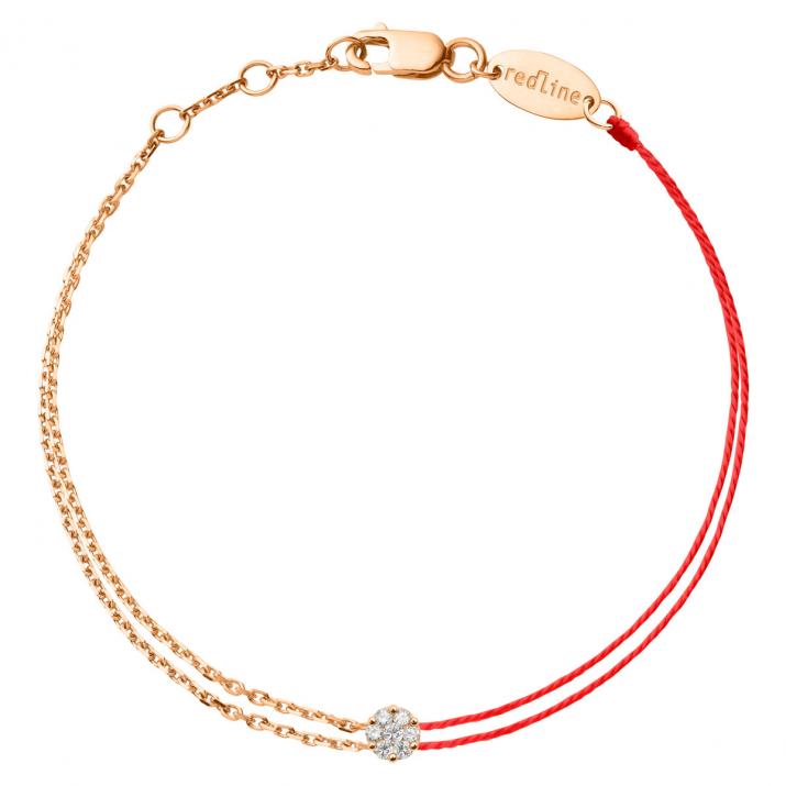 Pulsera de hilo y cadena en oro rosa con diamantes de 0,05 ct en engaste invisible - Redline - 0++