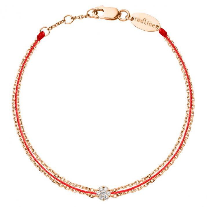 Pulsera de hilo y cadenas en oro rosa con diamantes de 0,05 ct en engaste invisible - Redline