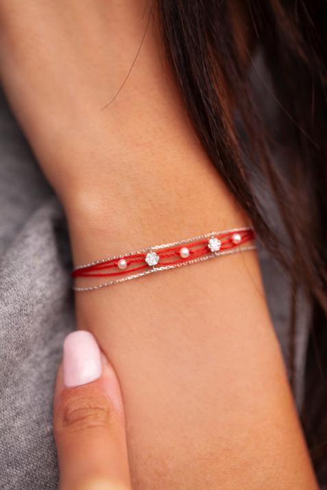 Pulsera multihilos para mujer con diamante de 0.10ct en oro blanco  - Redline - 0++