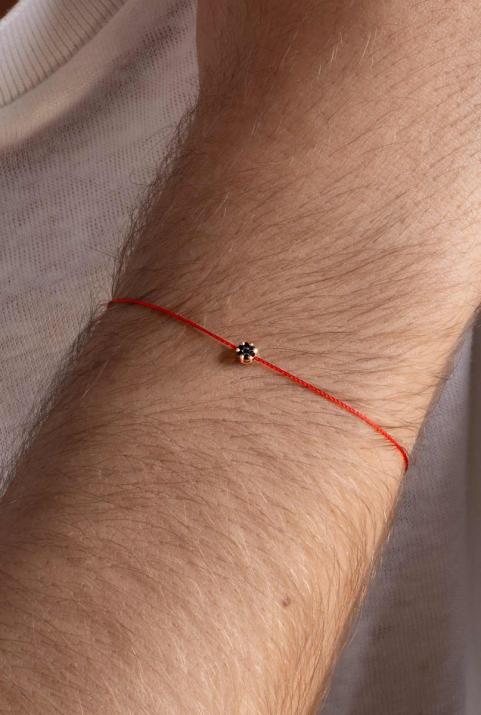 String Bracelet For Men with 0.05ct Round Black Diamond in Rose Gold Cluster Setting - Redline - 0++