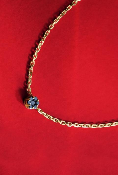 Chain Bracelet For Men with 0.05ct Round Black Diamond in Yellow Gold Cluster Setting - Redline - 0++
