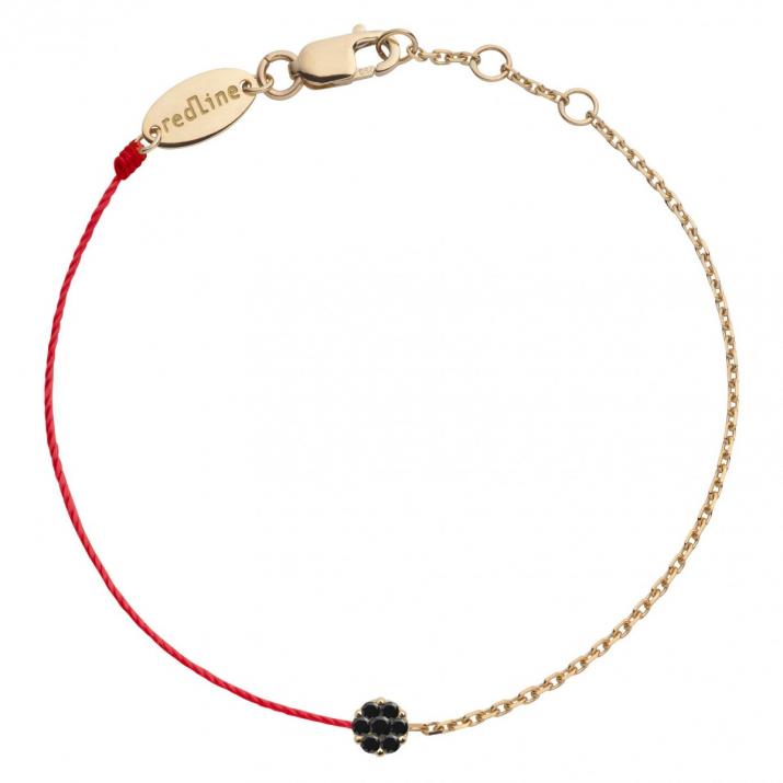 String Bracelet For Men with 0.05ct Round Black Diamond in Yellow Gold Cluster Setting - Redline