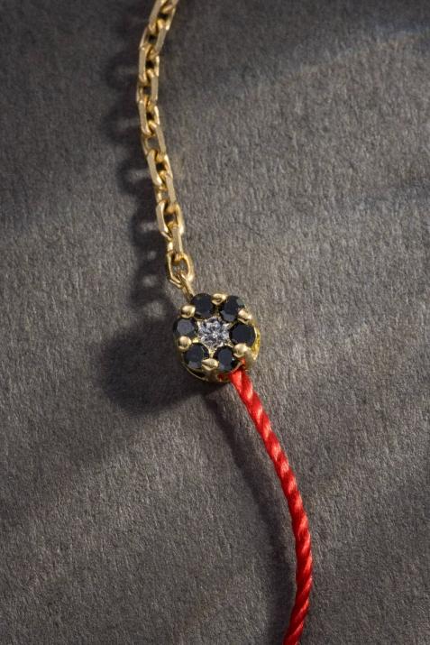 Pulsera hilo y cadena para mujer con 0.5ct de diamantes negros en oro amarillo - Redline - 0++