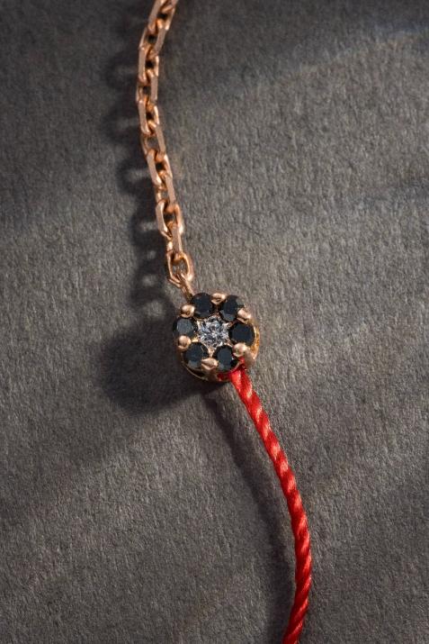 Pulsera hilo y cadena para mujer con 0.5ct de diamantes negros en oro rosa - Redline - 0++