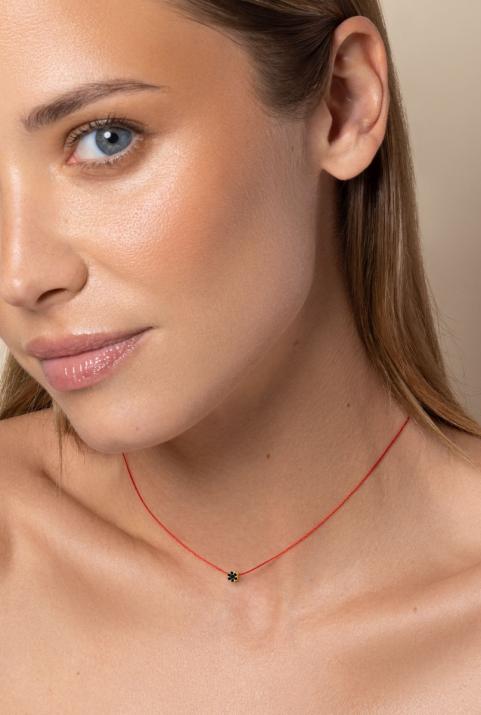 Collar de hilo para mujer con diamante negro de 0.05ct en oro amarillo - Redline - 0++