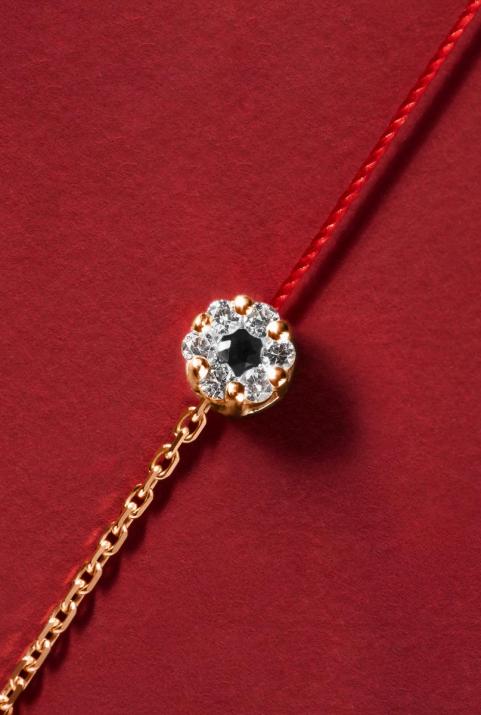 String and chain bracelet with white diamonds and a black diamond in rose gold cluster style setting - Redline - 0++
